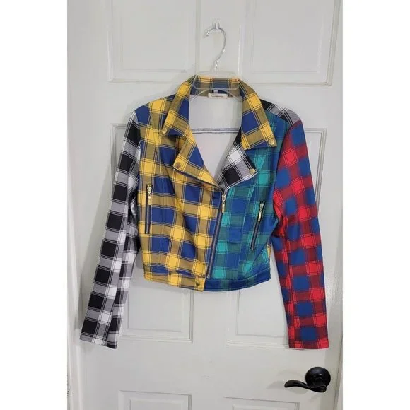 Carmin Women's Tartan Color Block Long Sleeve Patched Plaid Flannel Large - Picture 5 of 15